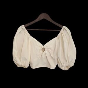 Animari Cream Puff Sleeve Crop Top Women's S Smocked Cottagecore